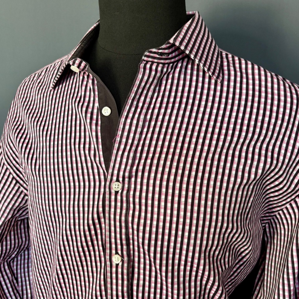 Thomas Pink French Cuff Dress Shirt | Size 17 36.5 | Pink Check